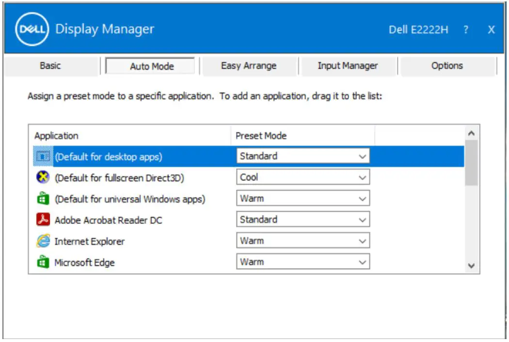 Assigning Preset Modes to Applications
