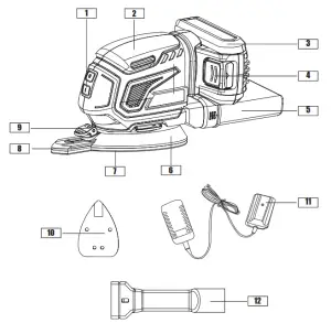 Wickes Cordless Detail Sander 18V Lithium - COMPONENT LIST