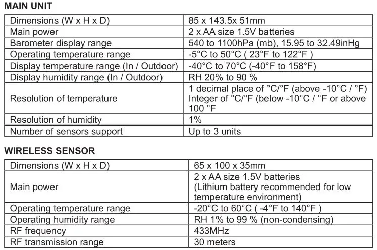 diditech Temperature Humidity Weather Station - SPECIFICATIONS