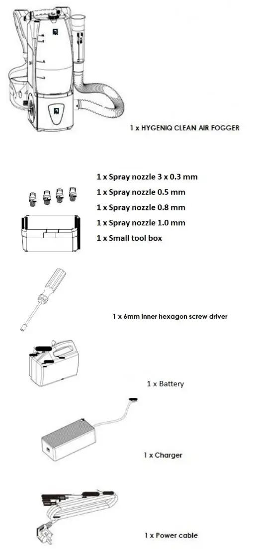 HYGENIQ Clean Air Fogger Machine - Packing List