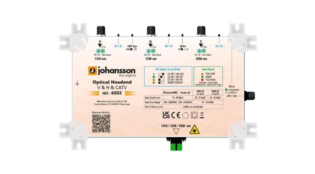 Johansson Jh4003 Optical Headend Transmitter User Manual