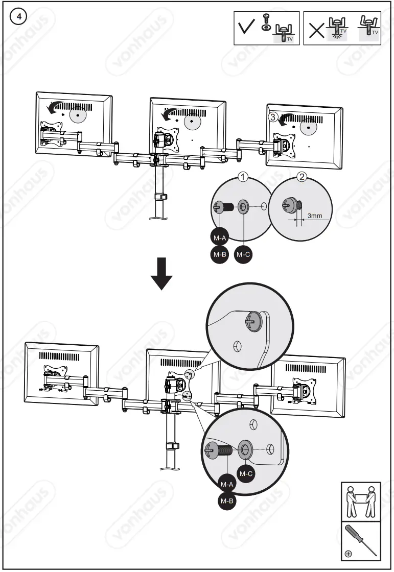 VonHaus 3005084 Triple Arm Monitor Desk Mount - fig 4