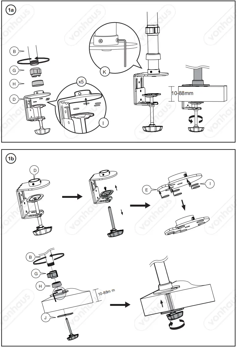 VonHaus 3005084 Triple Arm Monitor Desk Mount - fig 7