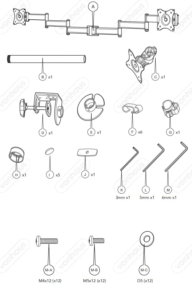 VonHaus 3005084 Triple Arm Monitor Desk Mount - fig 8