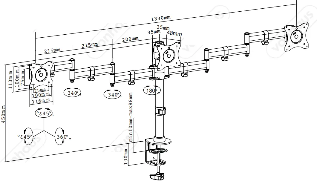 VonHaus 3005084 Triple Arm Monitor Desk Mount - fig