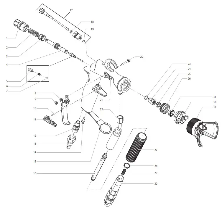 TITAN GM 3600 Air Assisted or Airless Spray Gun - Spare Parts Diagram 1
