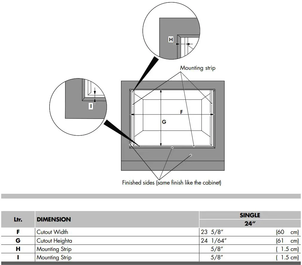 FULGOR F7SP24S1 24 MULTIFUNCTION SELF-CLEANING OVEN Instruction Manual - FLUSH INSTALLATION
