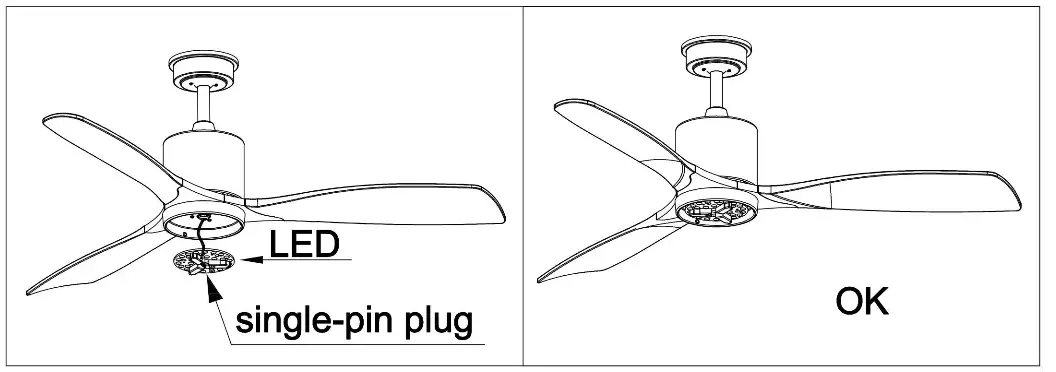 THE HOME DEPOT GZHSKN0721005 52 Inch Integrated LED Indoor Outdoor Black Ceiling Fan Lamp Shade Assembly