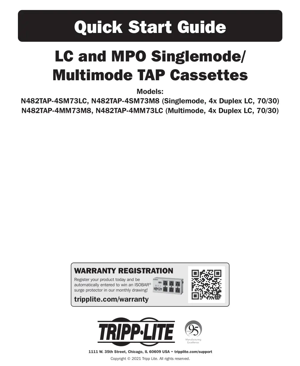 TRIPP LITE N482TAP-4SM73M8 Single Mode (4x) Duplex LC TAP Cassette Instructions