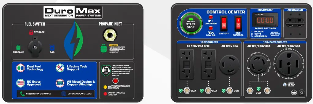 DuroMax XP13000DX Dual Fuel Portable Generator - OUTLETS