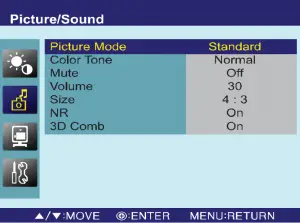 OSD Picture Sound Menu Description 1