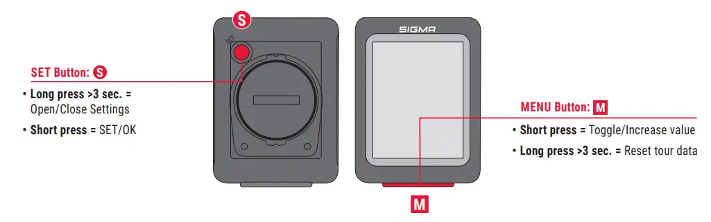 SIGMA SIG560023 BC 5.0 WR Cycling Computer Wired - BUTTON OVERVIEW