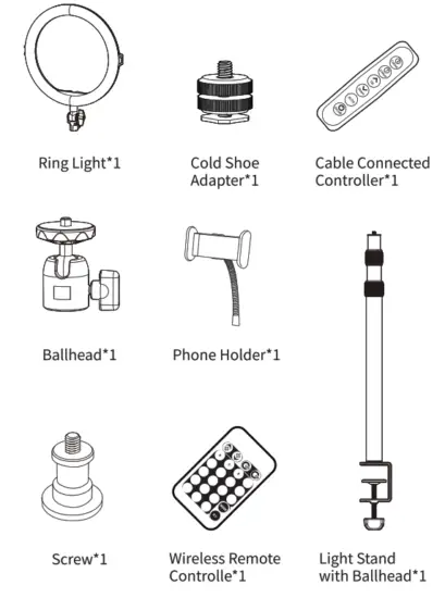VIJIM K10 Desk Clip-On Ring Light - packing list
