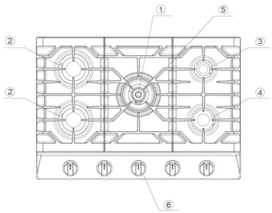 FOTILE GLS30501 Gas Cooktop - Leyout