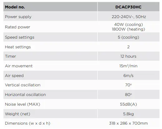 DIMPLEX DCACP30HC Air Circulator Pedestal Fan 2