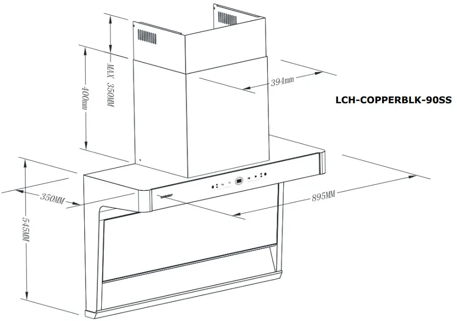 LIVINOX LCH COPPERBLK-90BL Kitchen Hood - Dimension