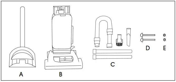 ULINE H-3956 Royal Lightweight Vacuum User Guide - Unpack carton contents and identify parts