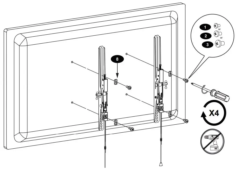 AVARRO NX-TM2460 Tilt Medium TV Mount User Manual - Connect Vertical Rails to flat panel