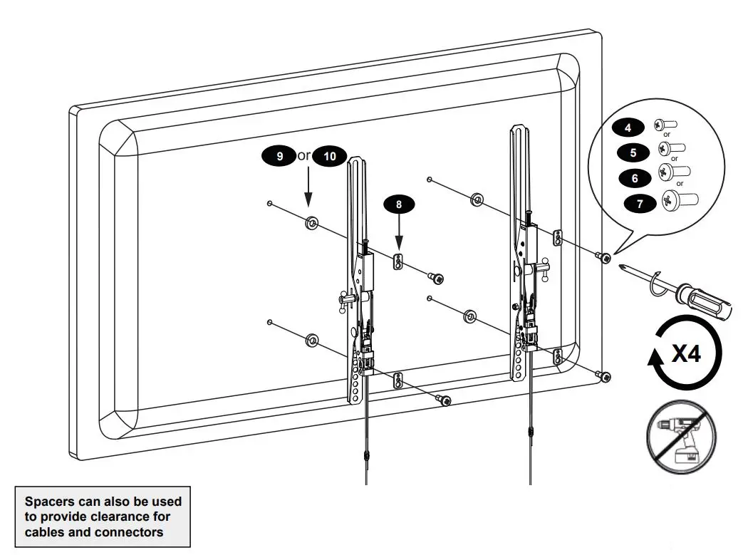 AVARRO NX-TM2460 Tilt Medium TV Mount User Manual - Connect Vertical Rails to flat panel