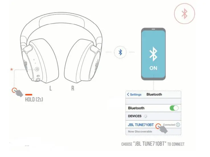 JBL 710BT Wireless Over-Ear Headphones - Power on & connect