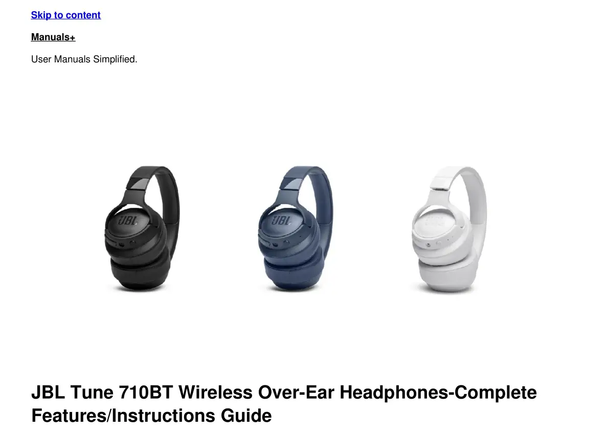 JBL 710BT Wireless Over-Ear Headphones User Manual