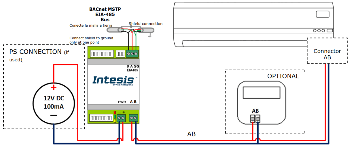 Intesis INBACTOS001R100 Digital systems to BACnet MSTP Interface