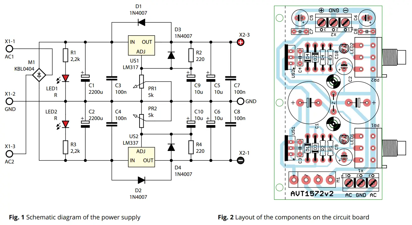 AVT 1572 Symmetrical Regulated Power Supply - Fig