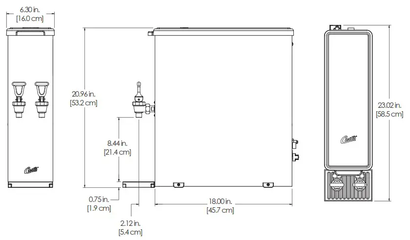 Curtis TCC1N Narrow Liquid Concentrate Iced Tea Dispensers - DRAWINGS 2