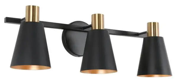 ZEVNI-A04773W3 22-Inch 3-Light-Black-Gold-Modern-Contemporary-Vanity-Light