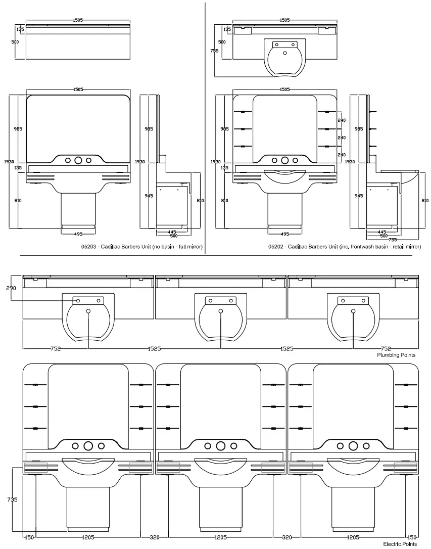 REM Cadillac Barber Mirror Unit - Dimension