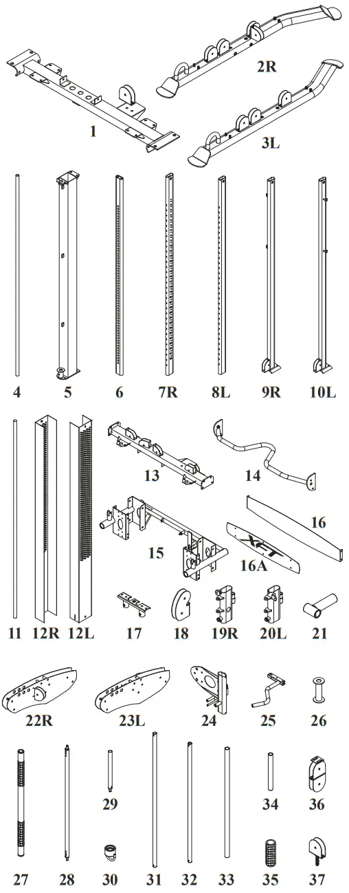 BODYCRAFT XFT Strength Training System - DETAILEDPARTSLIST