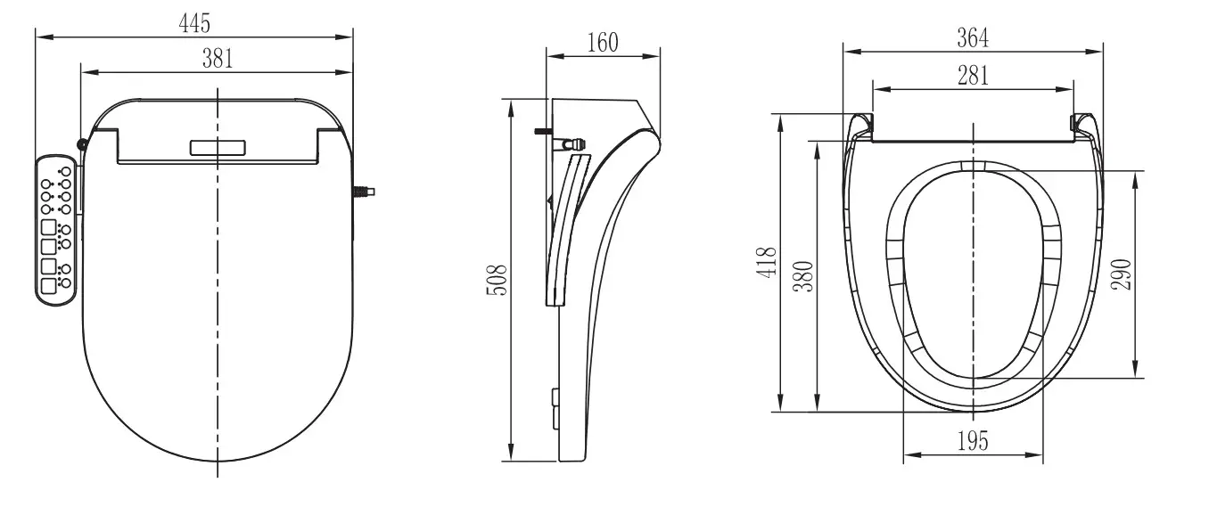 kogan KAWNDBIDETA Smart Wash & Dry Electric Toilet Seat - Dimension