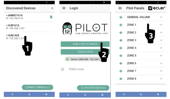 Select your HUB and pilot panels