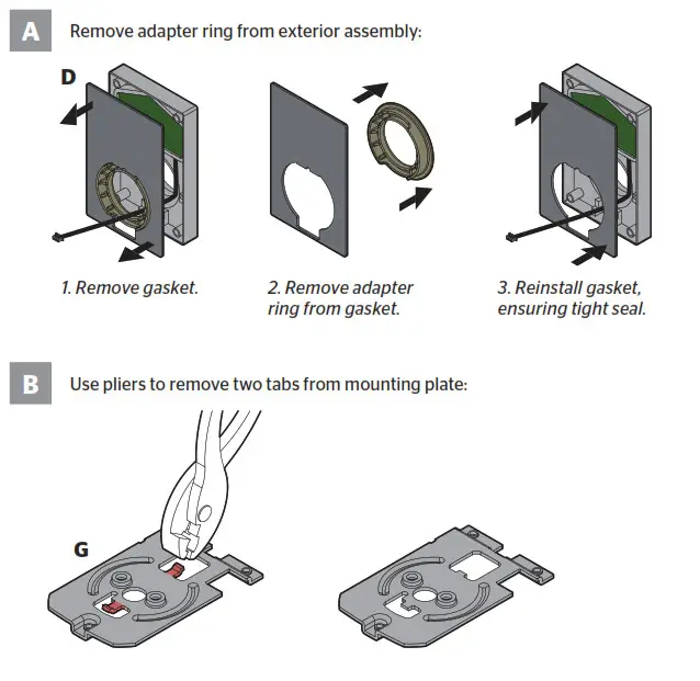 Prepare keypad and mounting plate B 1