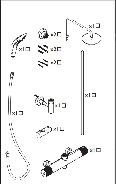 BRISTAN CR SHXDIVFF C Carre Exposed Fixed Head Bar Shower- Pack Contents