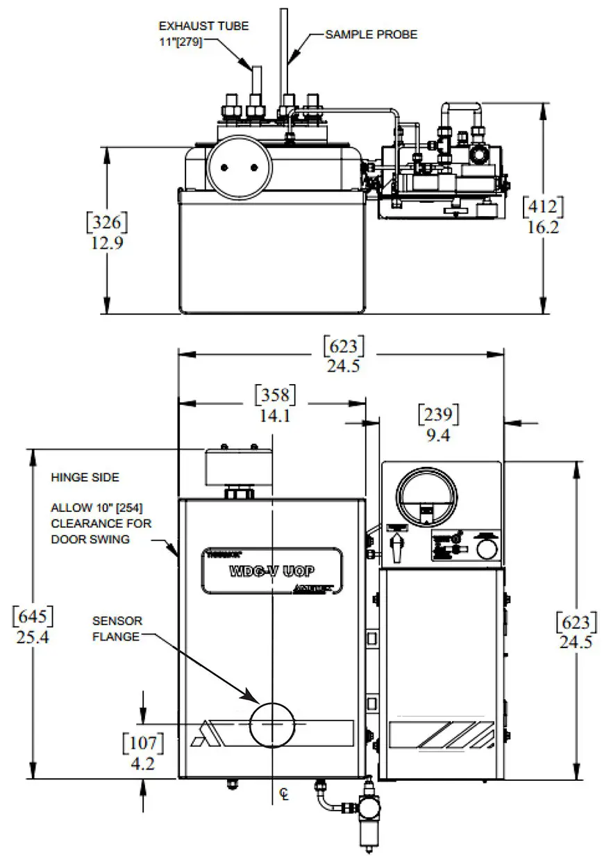 Figure 2-2. Mounting dimensions and Exhaust tube location