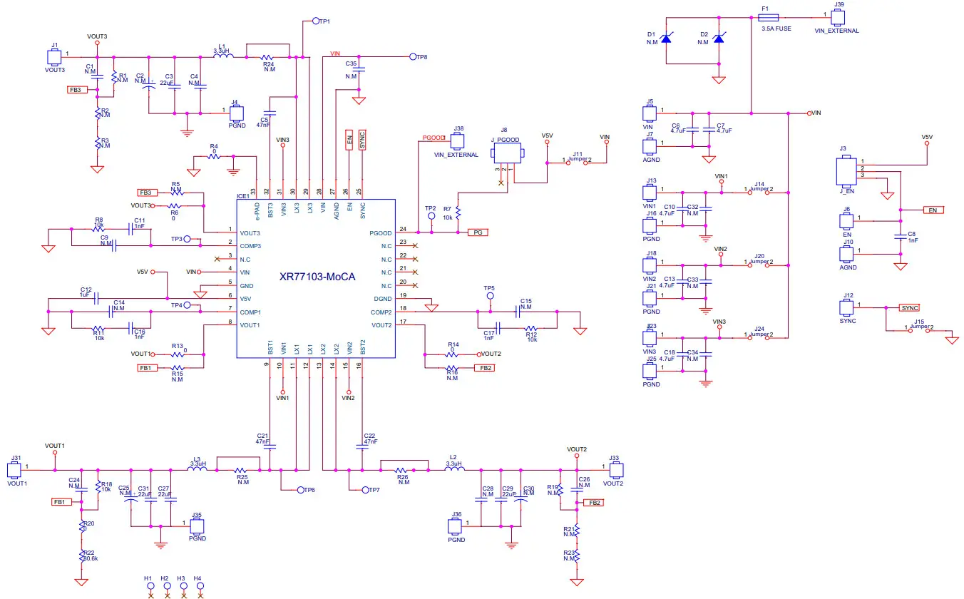 MAXLINEAR XR77103 MoCA Universal PMIC 3 Output Buck Regulator - Schematic