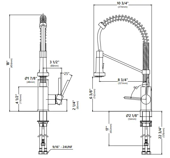 Kraus Bolden Single Handle Pull Faucet Dimension