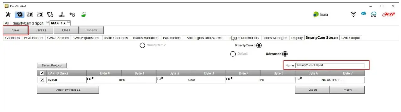 AIM 3 Sport The SmartyCam - IDs and fields