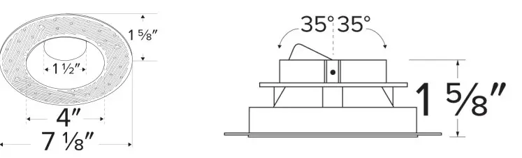 ELCO Lighting ELK430W 4 Inch Pex Round Trimless Adjustable Smooth Reflector Trim - Dimensions
