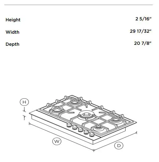 FISHER PAYKEL CG305DLPX1_N Gas on Steel Cooktop, 30, LPG - DIMENSIONS