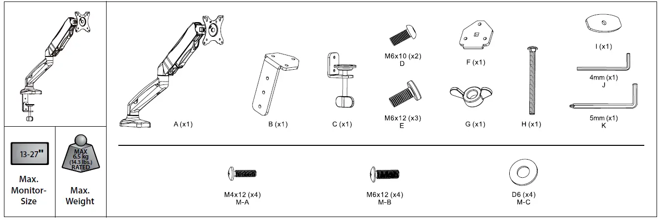 manhattan 462303 Aluminum Gas Spring Single Monitor Desk Mount 1