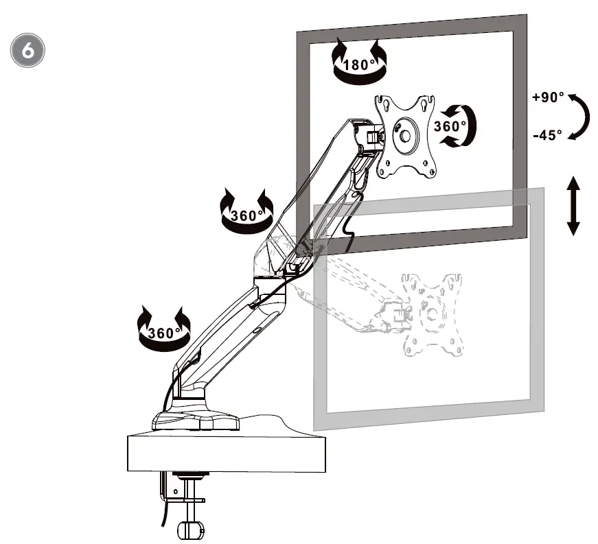 manhattan 462303 Aluminum Gas Spring Single Monitor Desk Mount 4