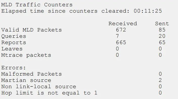 Router# show ipv6 mld traffic