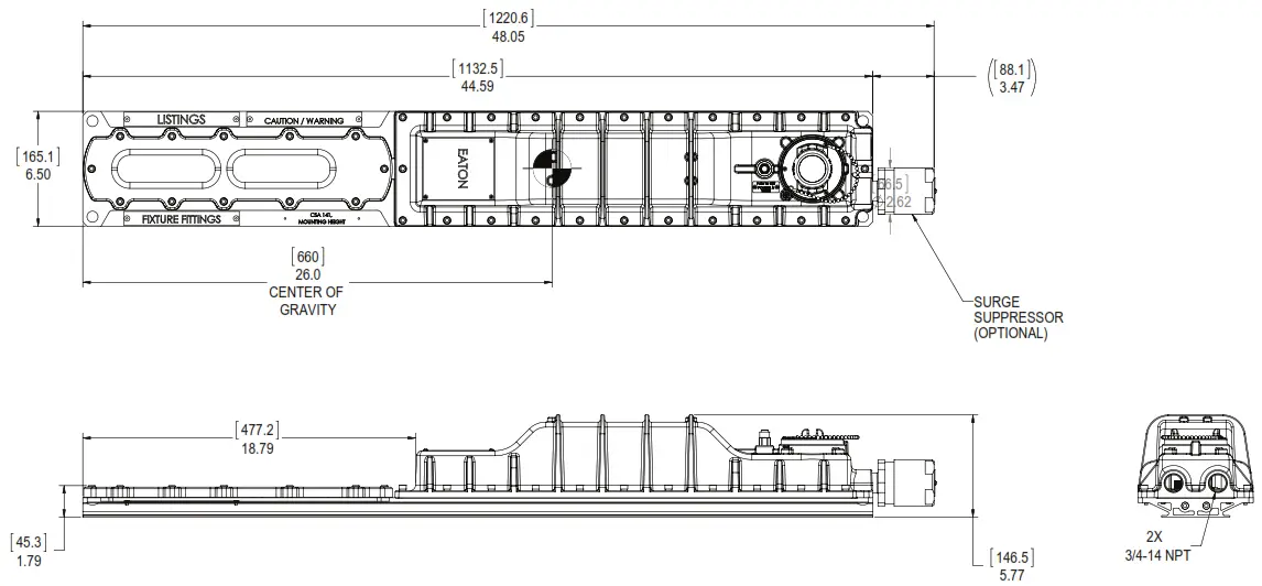 EATON Hazard Gard Linear LED EM XPLA Series LED Fixtures - Dimension