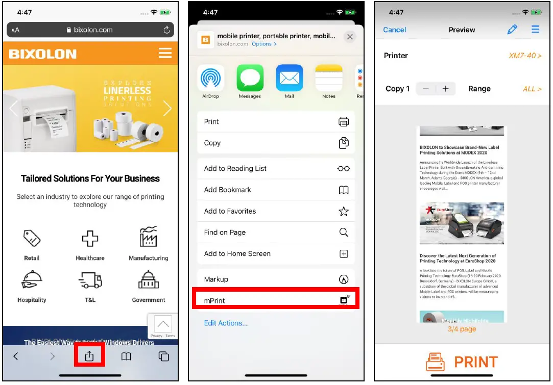 BIXOLON SPP-C300 Web Print SDK iOS 13