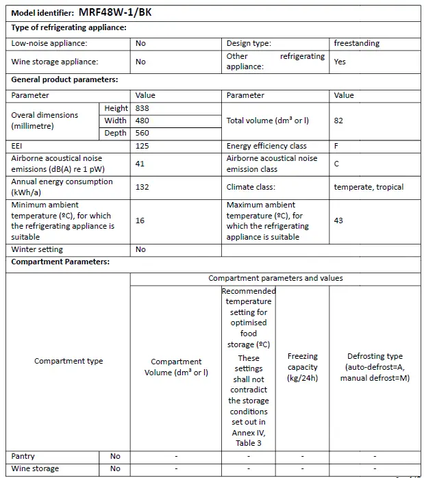 MontPellier MRF48W-1 48cm Icebox Fridge fig 12