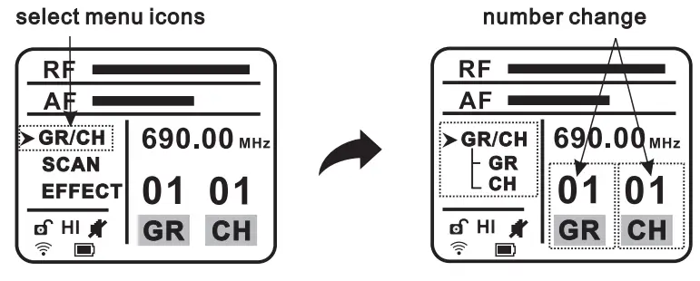 KRIEG KD332 UHF Digital Wireless Microphone User Manual - Channel setting mode