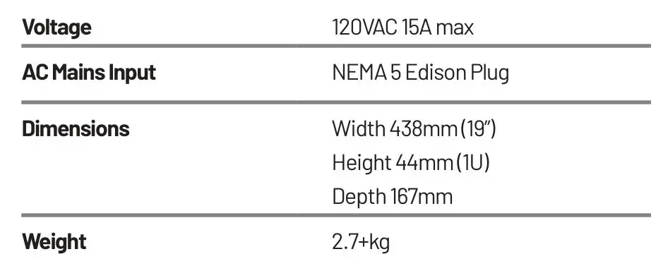 BLACK LION AUDIO PG-XLM Rackmount Power Conditioner - SPECIFICATIONS