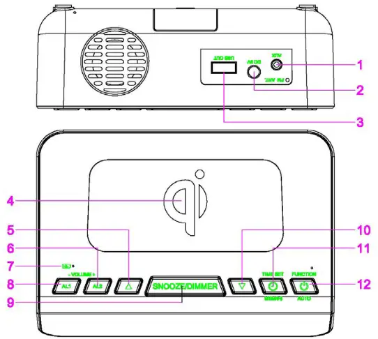 BRAND WS CR312 Bluetooth Speaker Clock Aalrm - Button function description 1